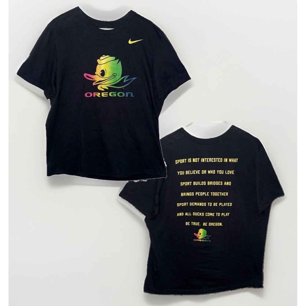 Nike BeOregon Ducks Team Issue Tee Be True Rainbow Pride XL T-Shirt 2-Side LGBTQ
